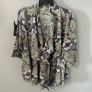 JAASE‎ Womens Floral Ruffle Hem Cardigan Shrug Medium Blue Multi Open Front